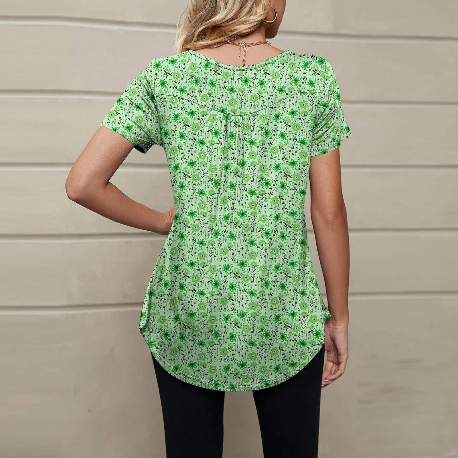 Женская модная повседневная футболка с v-образным вырезом и цветочным принтом — фото 5