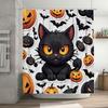 Halloween Decor Shower Curtain Set with Black Cat Pumpkin Bats Print Waterproof Fabric Bathroom Liner for Kids Gifts