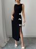 Autumn Slim Fit Bow Sleeveless Slit One-Piece Dress