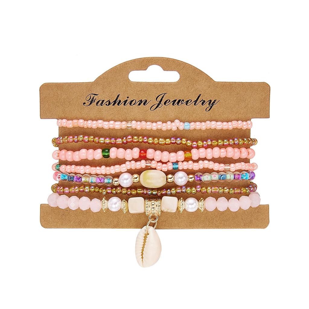 Bohemian Seashell & Rice Bead Bracelet Set for Beach, Vacation, Party 