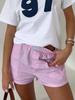 Fashion Pinstripe Patchwork Shorts Ladies Vintage Medium Stretch Shorts Women's Casual Pajama Pants
