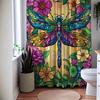 Dragonfly Shower Curtain, Stained Glass Design Bath Curtain, Waterproof Fabric Bathroom Decor, Colorful Floral Art