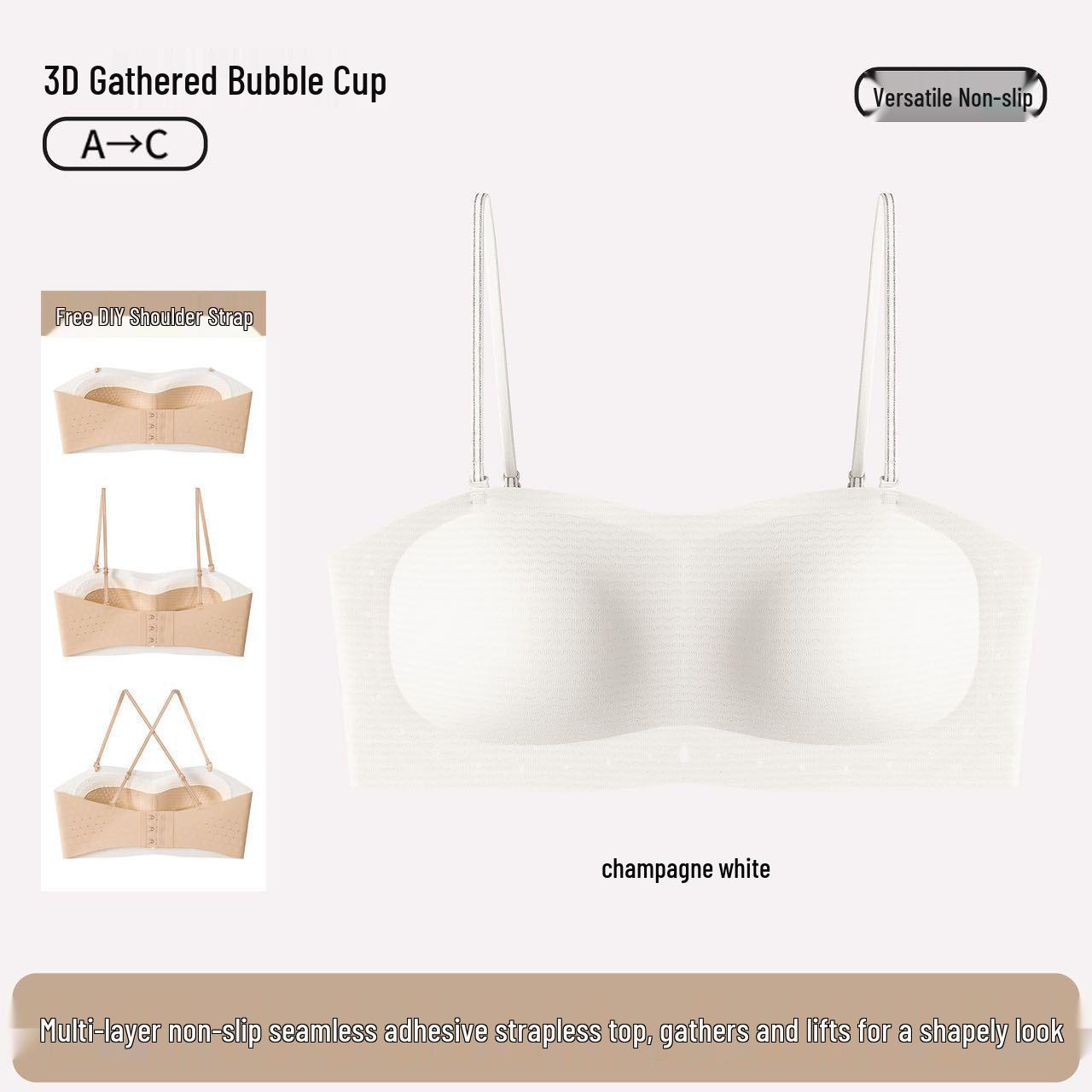 Seamless Strapless Push-Up Bralette for Small Breasts - Non-Slip, Thin, Invisible, Beautiful Back