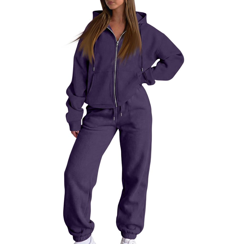 Damen Freizeit Kapuzenpullover Jacke Set für Herbst Winter, Bequemes Mode Outfit