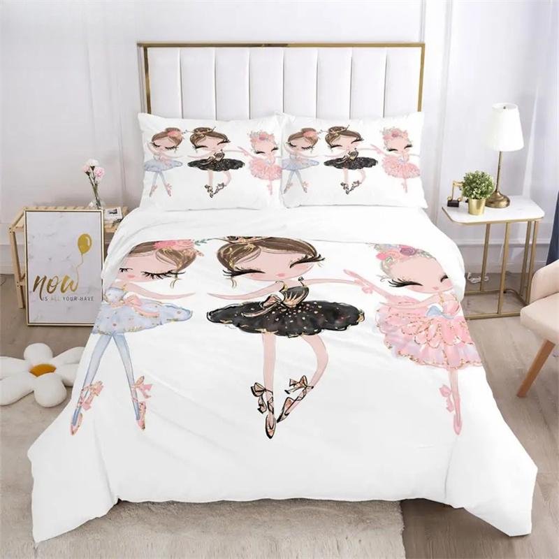Cartoon Ballet Girl 3D Printed Bedding Set Duvet Covers Pillowcases Comforter Bedding Set Bedclothes Duvet Cover