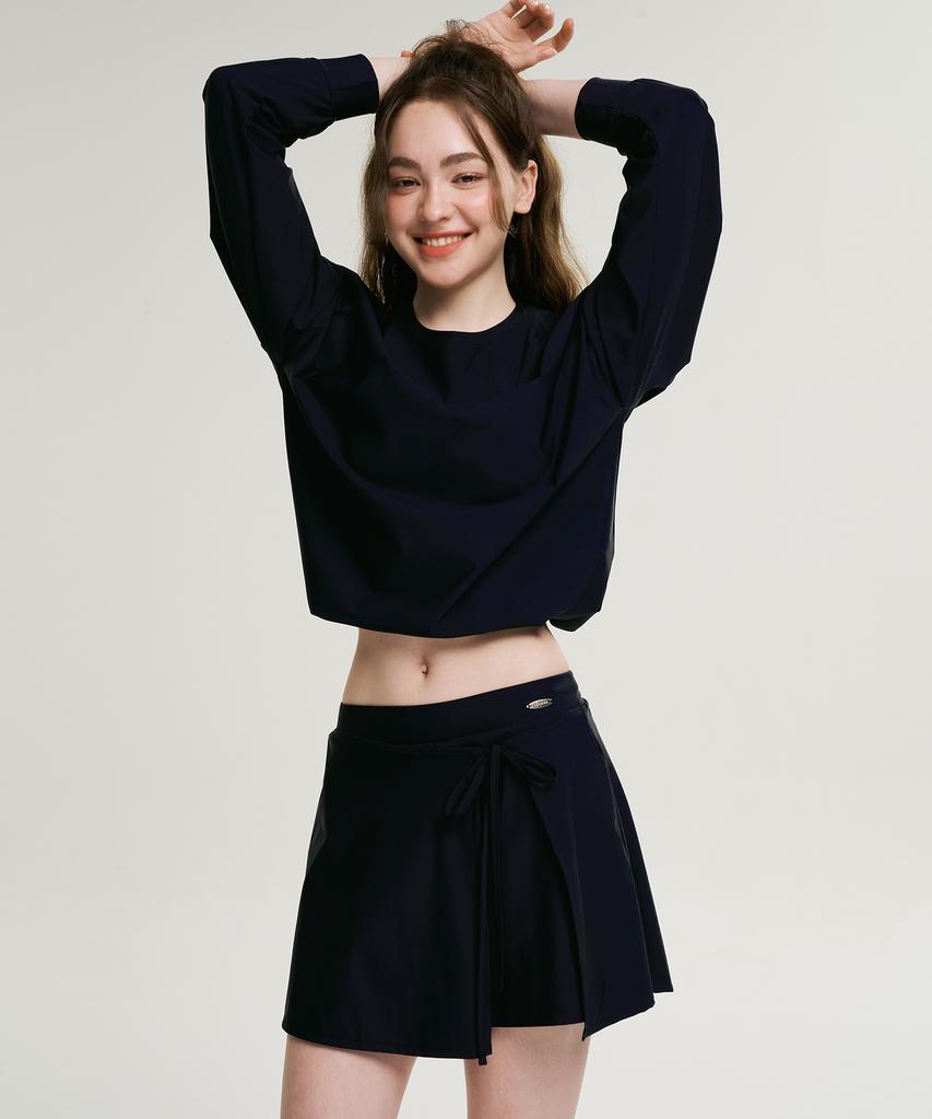 Leijibi [Set] Air Pastel String Women'S Long Sleeve Rash Guard + Wrap Skirt Set (4 Colors)