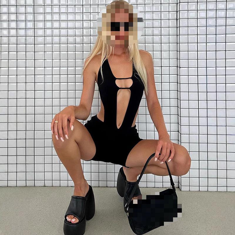 European and American Sexy Hollow Lace Up Off Shoulder Slimming and Personalized Jumpsuit