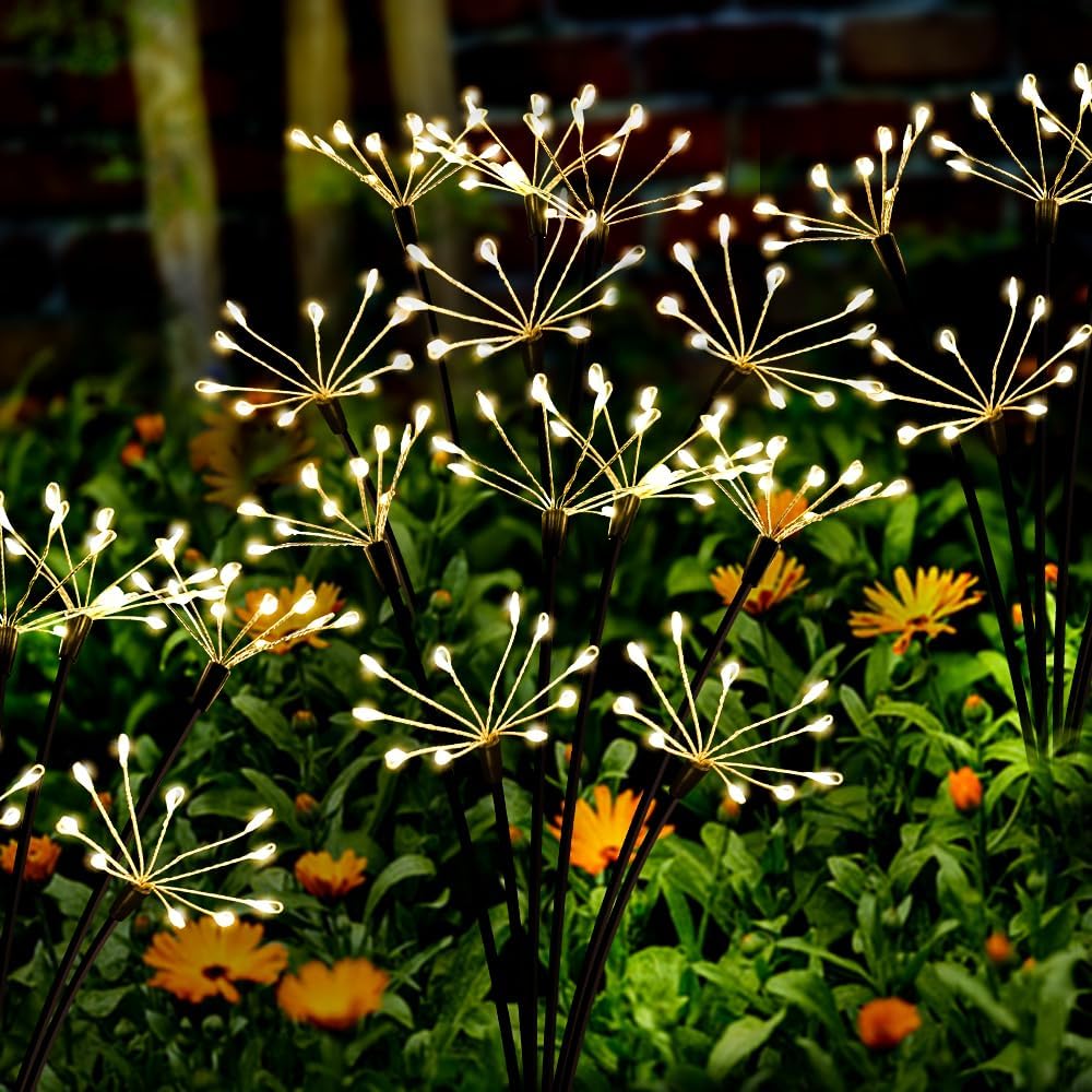 Solar Garden Lights Waterproof Solar Firework Lights with 8 Modes 60LED Solar-Powered Light for Outside Yard Pathway Garden Decor Outdoor