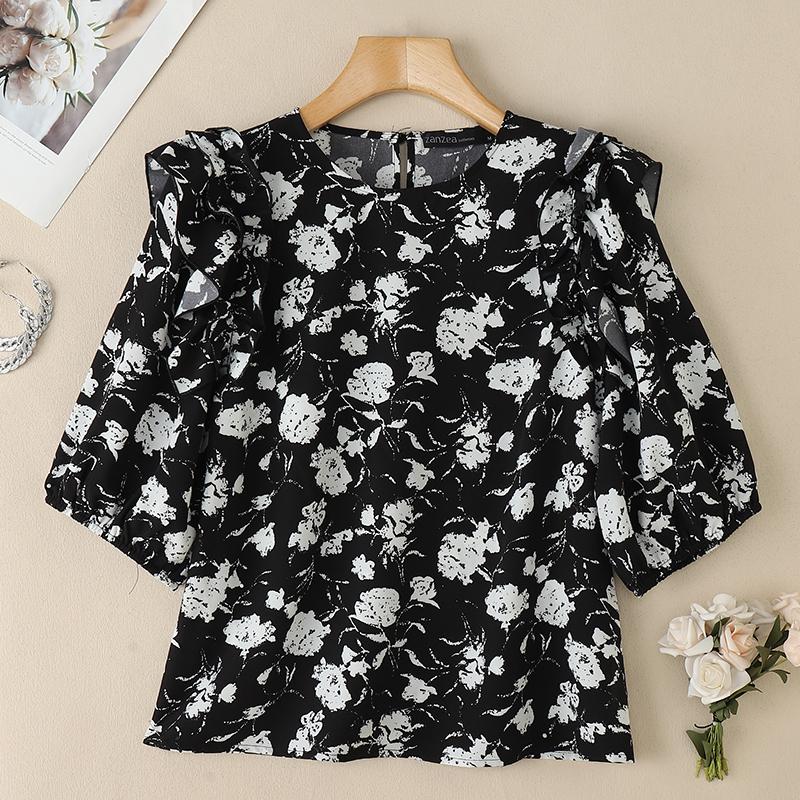 ZANZEA Women Casual Round Neck Summer Short Sleeve Print Blouse