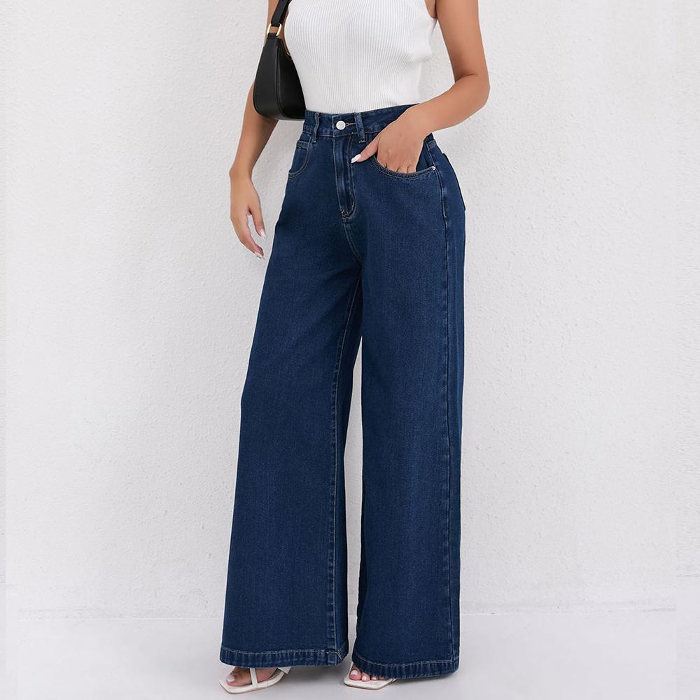 Puffanpop Women's Wide Leg Jeans High Waisted Denim Pants Loose Straight Boyfriend Jeans Plus Size Weekend Casual Denim Trousers