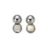 Premium Light Luxury Copper-Plated Platinum Inlaid White Shell S925 Silver Needle Stud Earrings Niche Exquisite Cold Wind Earrings Women