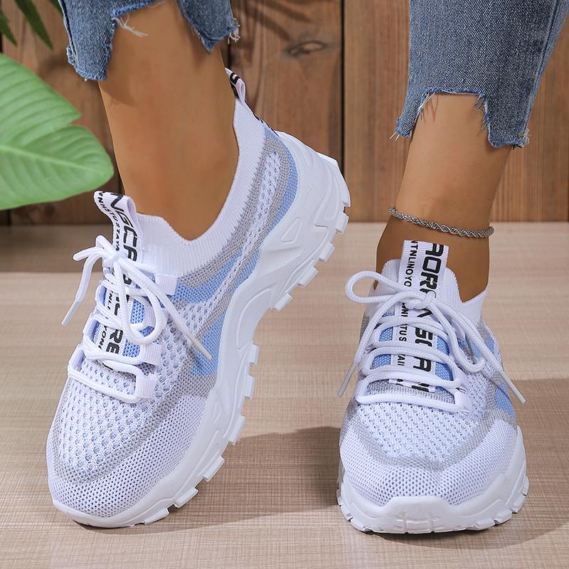 Fashion Fashion Mix Color Knitted Sneakers Women Breathable Mesh Platform Sneaker Shoes Woman Non Slip Thick Bottom Casual Walking Shoes