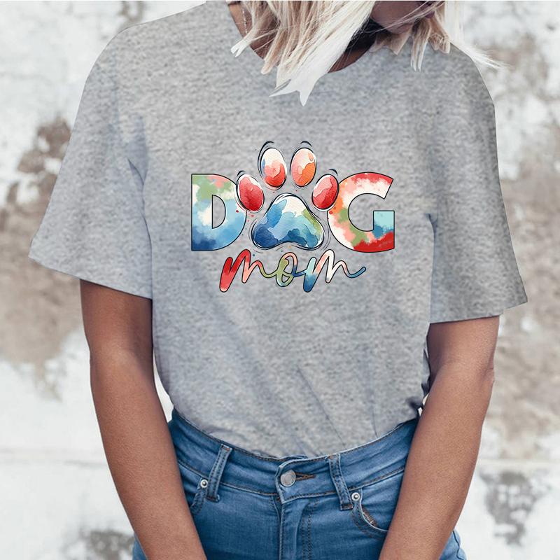 Hot Mothers Day T Dog Mom Print Short Sleeve T Shirts Women Casual Shirts Summer Women'S Crew Neck T-Shirts