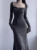 Women's Spicy Chic Long-Sleeve Fishtail Dress - Autumn/Winter Slim Fit, Hip-Hugging, Pure Desire