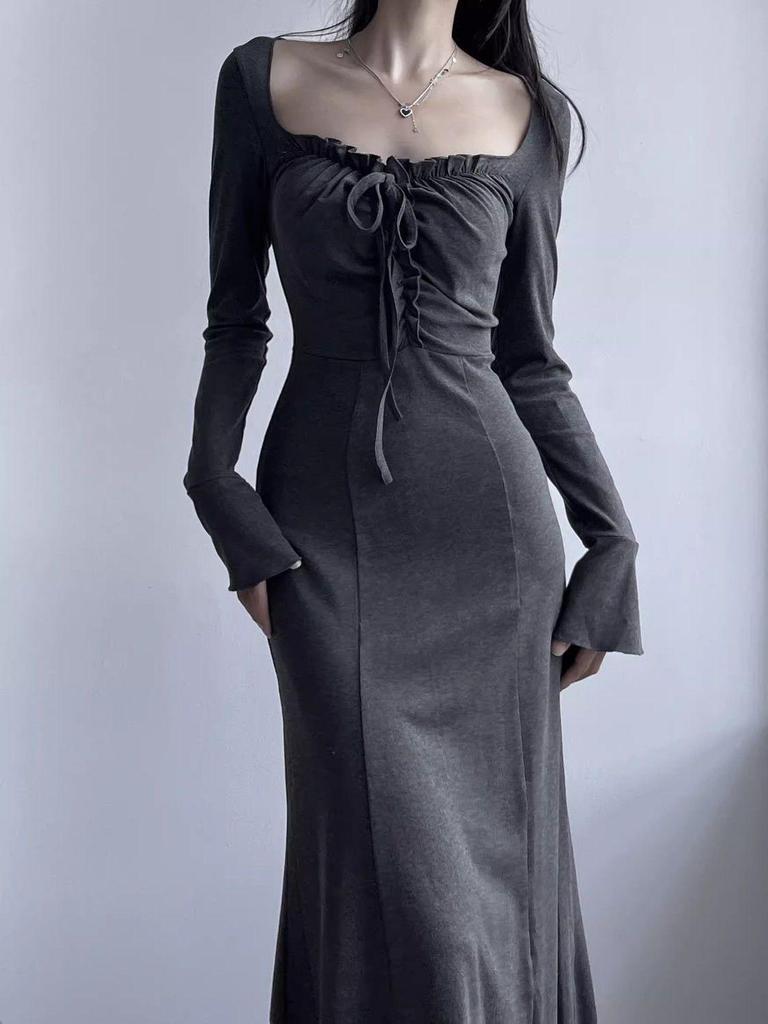 Women's Spicy Chic Long-Sleeve Fishtail Dress - Autumn/Winter Slim Fit, Hip-Hugging, Pure Desire