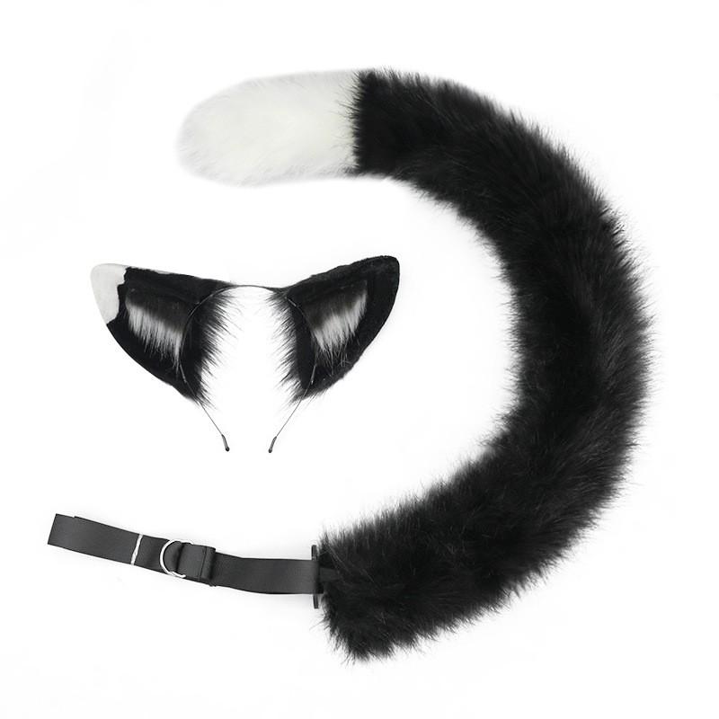 Anime Katzenohr Schwanz Set Cosplay Kostüm Zubehör Schwarzes Kuh Stirnband mit Clip Für Erwachsene