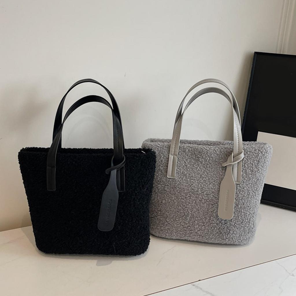 Lamb Wool Underarm Bag Solid Color Tote Bag for Women Travel Shopping Everyday Use