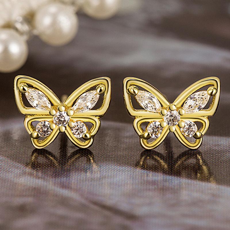 Huitan Delicate Butterfly Stud Earrings for Women Silver Color/Gold Color Accessories with Cubic Zirconia Exquisite  Gift