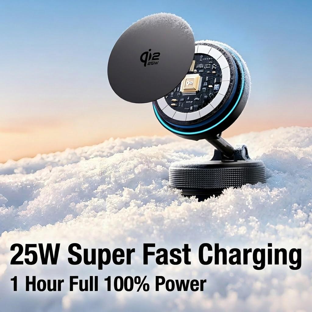 Qi2.2 25W Wireless Charger Cooling Magnetic Car Phone Holder 360° Rotatable Fast Charging for iPhone 17 16 15 Pro Max Stand