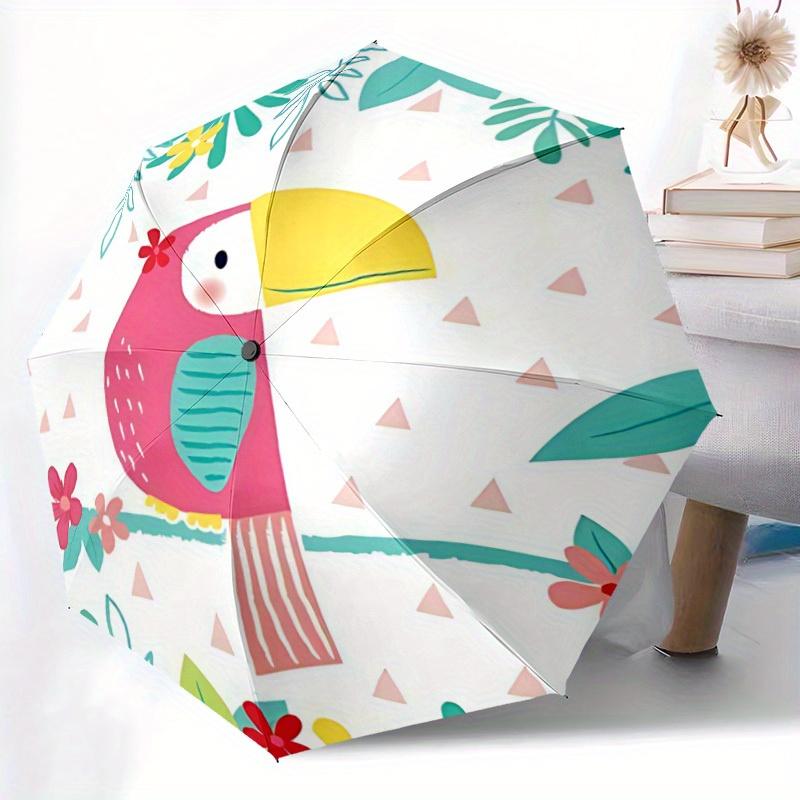 1pc Tropical Bird Auto Umbrella - Auto Open/Close Folding Umbrella with Reinforced 8-Rib Frame, 122