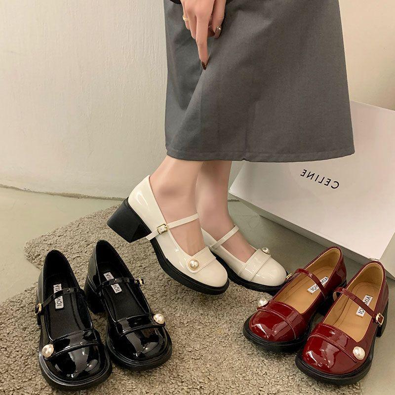 Retro Small Fragrant Mary Jane Women's Shoes New Versatile Thick Heel with Skirt Japanese Small Leather Shoes Single Shoes