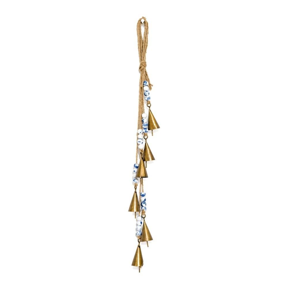 16.93in Rustic Metal Cowbell Built-in Metal Clapper Vintage Gold Wind Chime Home Wall Hanging