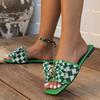 Foreign Trade 2025 Spring New European and American Large-size Flat-bottomed Bow One-word Sandals Fashionable Versatile Color Matching Sand