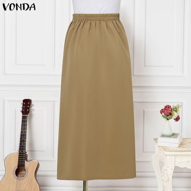 VONDA Elegant Women Back Elastic Front Cross Casual Long Skirts