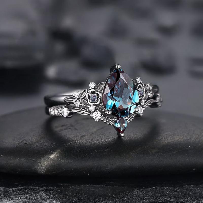 Modieuze blauwe damesring met bloemen, gelaagd met gepersonaliseerde licht luxe high-end ring voor dames