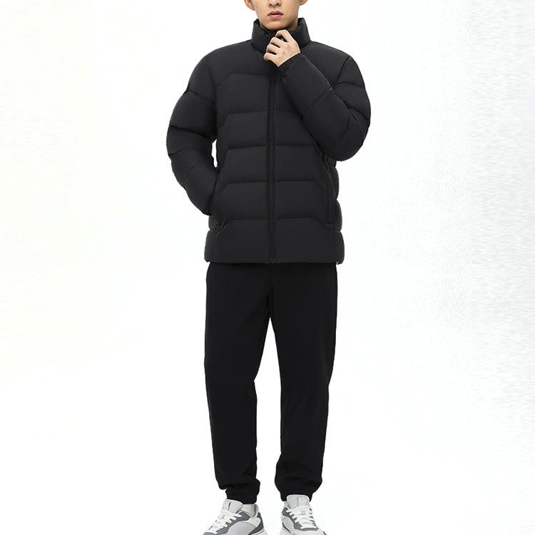 Anta Training Series Solid Color Logo Zip Stand Collar Short Down Jacket Men Jacket Black 152347914-5