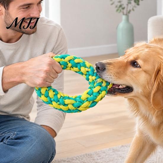 Portable Rope Toys for Travel Woven Braided Dog Toy, Durable Cotton Knotted Chew Aggressive Interactive Tug-of-War Ring Pet Toy Indoor And Outdoor