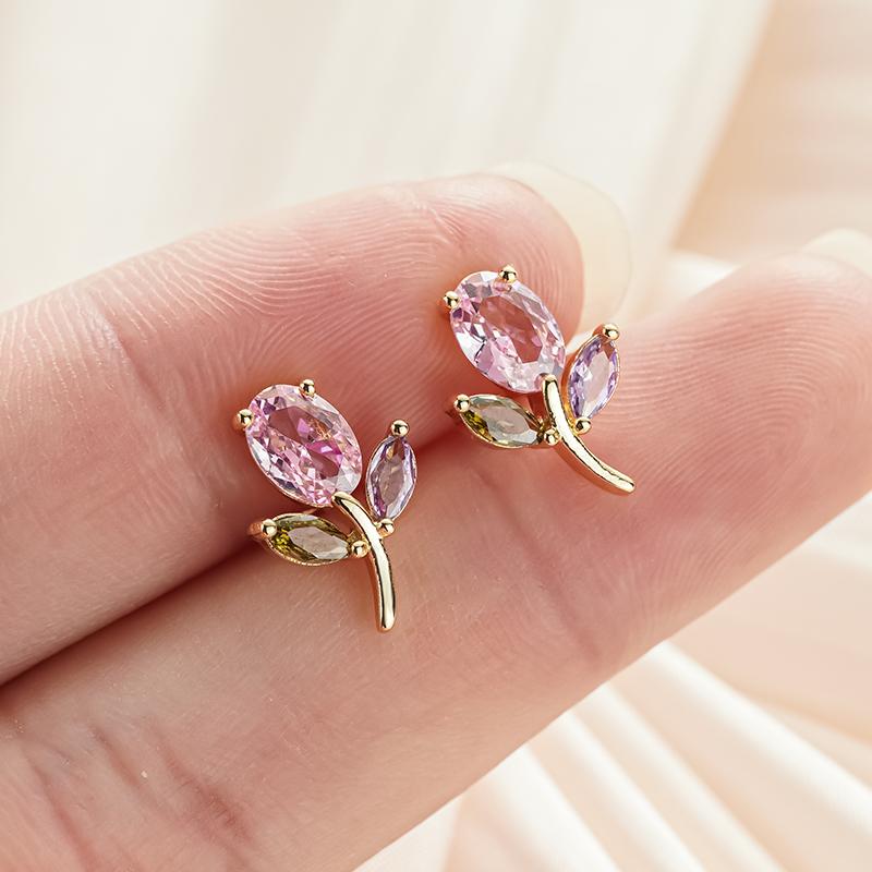 Xiaomi Huitan Flower Design Women Stud Earrings Aesthetic Wedding Party Fresh Style Accessories Inlaid Sparkling CZ Gold Color Jewelry