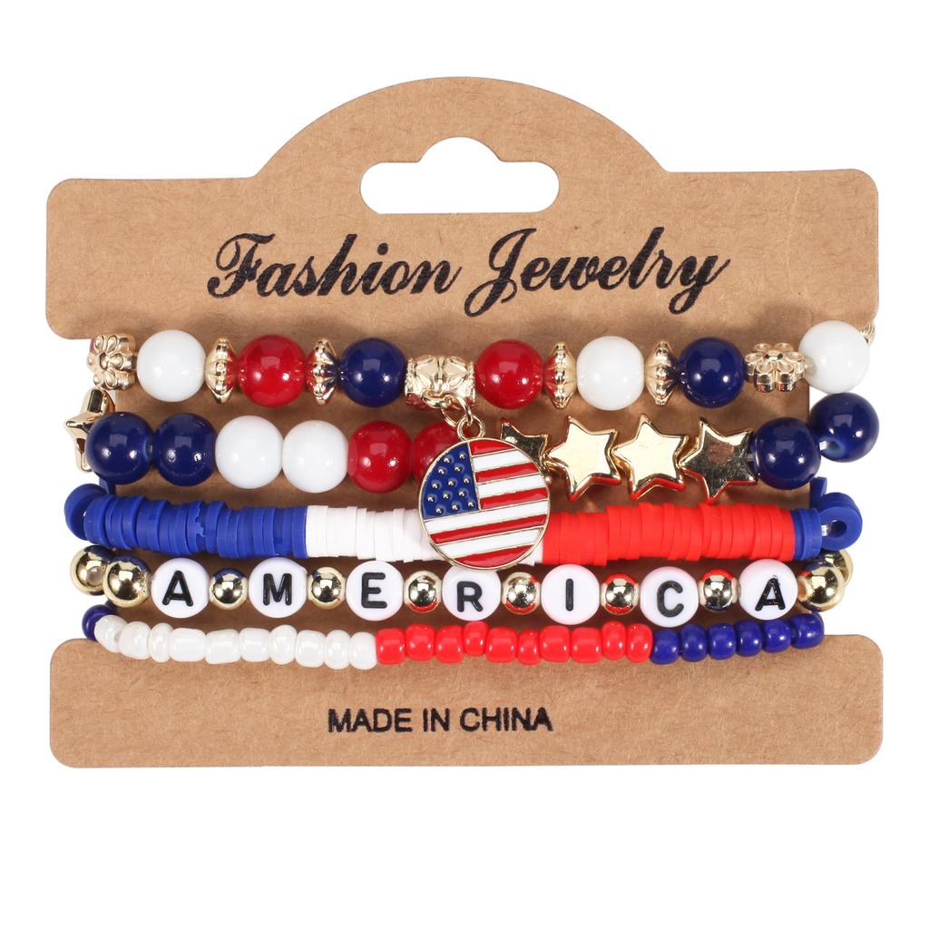 American Flag Element Bracelet Independence Day Beaded Stretchy Bracelets
