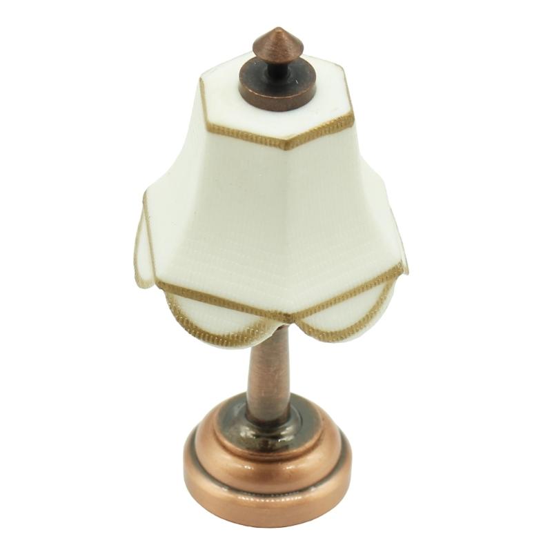 

1/12 Dollhouses Miniature LED Table Lamp with White Shade Dollhouses Accessories Bedroom Scene Displaying Furniture 1
