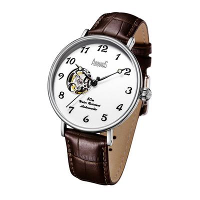 Broadway Leather Strap White Open Heart Dial Automatic AR1805SWF Unisex Watch
