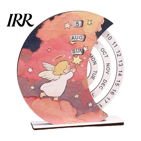 Childlike Girl Illustration Calendar Wooden Perpetual with Rotating Blocks Desktop Office Decor Desk Art Ornament Organizer Cute Motivational Gift for