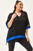 Women's Big Size Blouse Plus Size Black-Green Blouse with Tulle Detail On Sleeves and Skirt