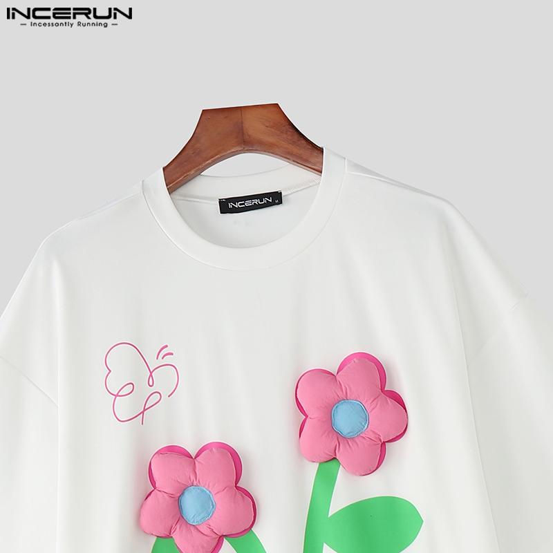 INCERUN Men Round Neck Short Sleeve 3D Print Stitching Casual Loose T-shirts