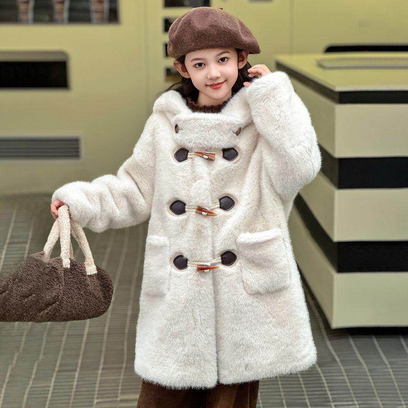 

2024 Girls Mink-Style Fleece Coat - Autumn/Winter Fashion for Middle & Big Kids 170