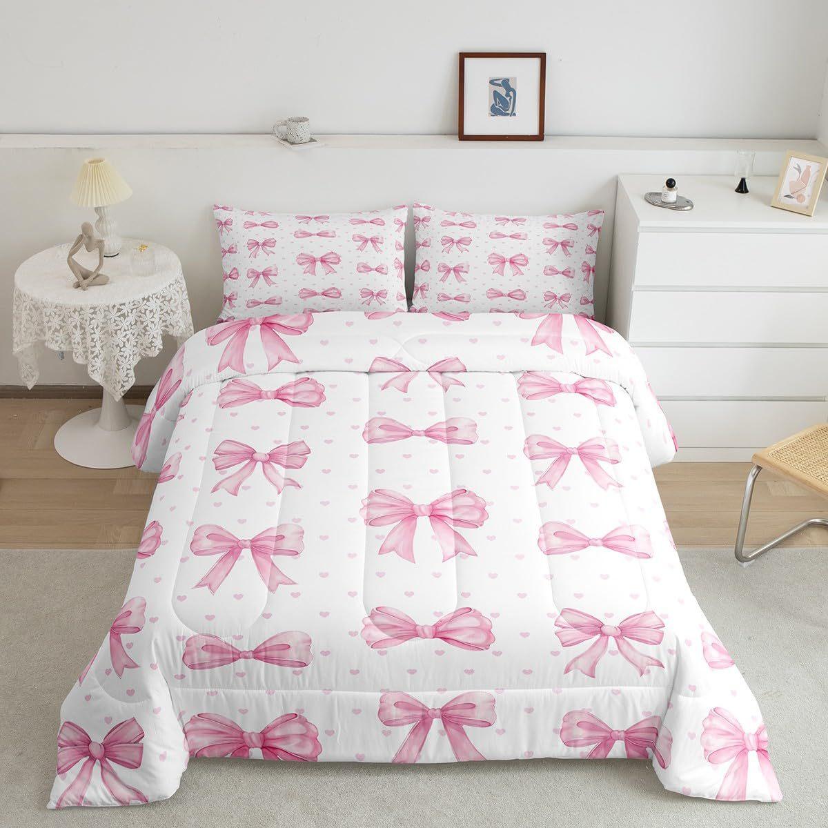 

Cute Bowknot-themed Quilt Set - Plush Comforter with Chemical Fiber Filling, Quilted Design, 3-piece Set 135*200cm