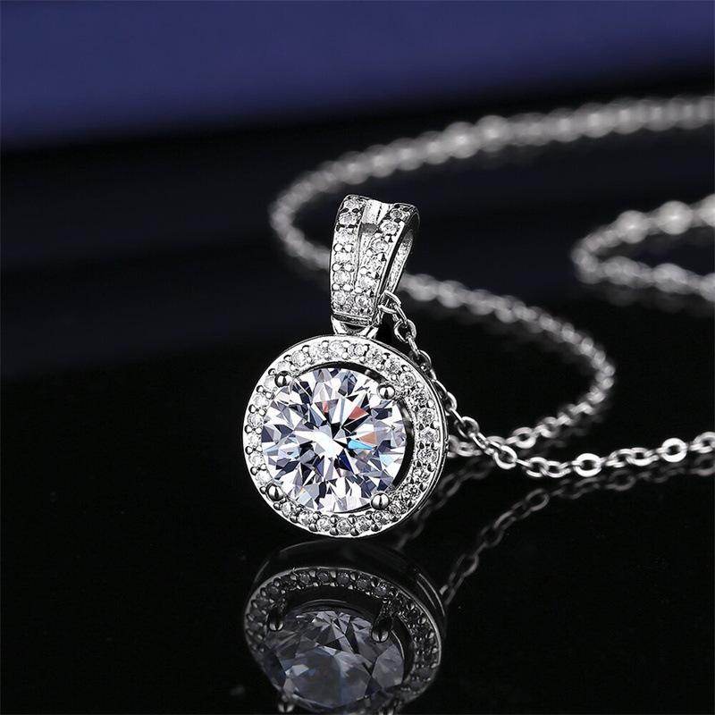 6.5mm S925 Sterling Silver Round Halo Pink Moissanite Pendant Necklace Fine Jewelry For Women