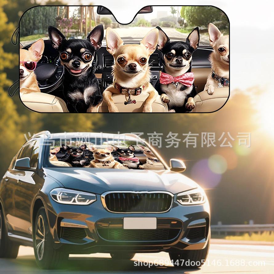 Platform Rottweiler Black Dog Print Car Front Glass Sunscreen Sunshade