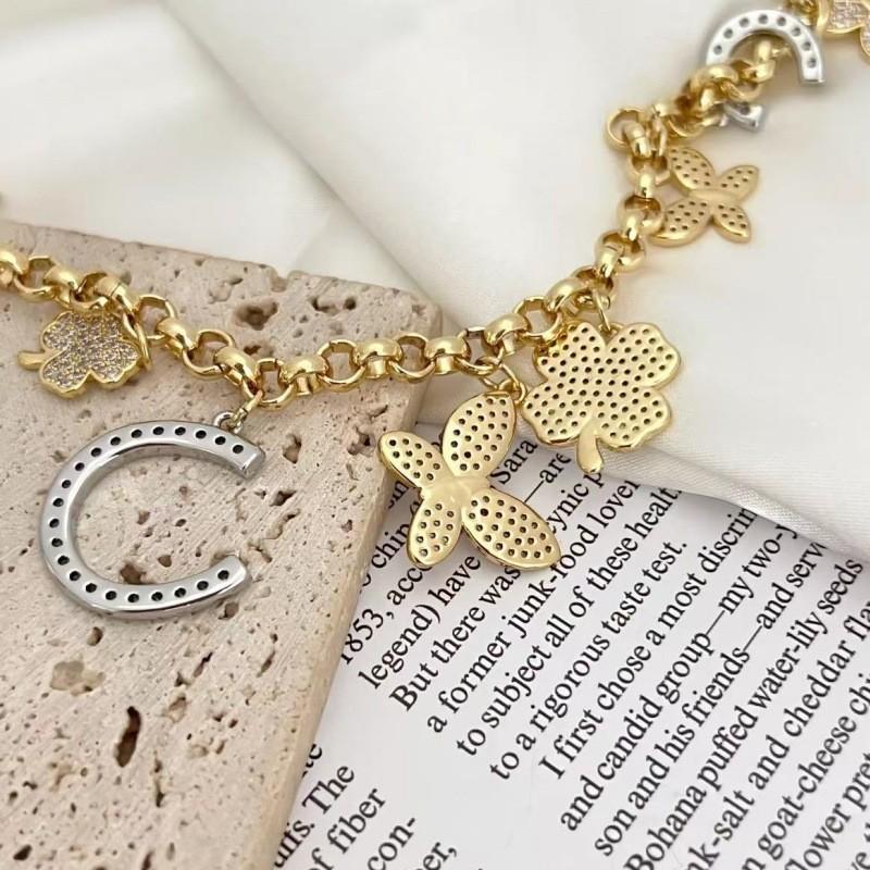 18k Gold Plated Diamond Butterfly Clover Pendant Bracelet