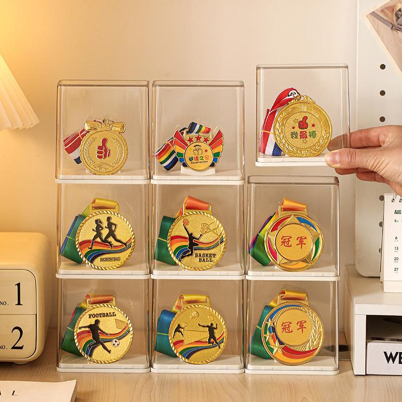 Multi-Functional Medal Individual Display Box, Stackable Tabletop Transparent Plastic Visible Rectangular Storage Box