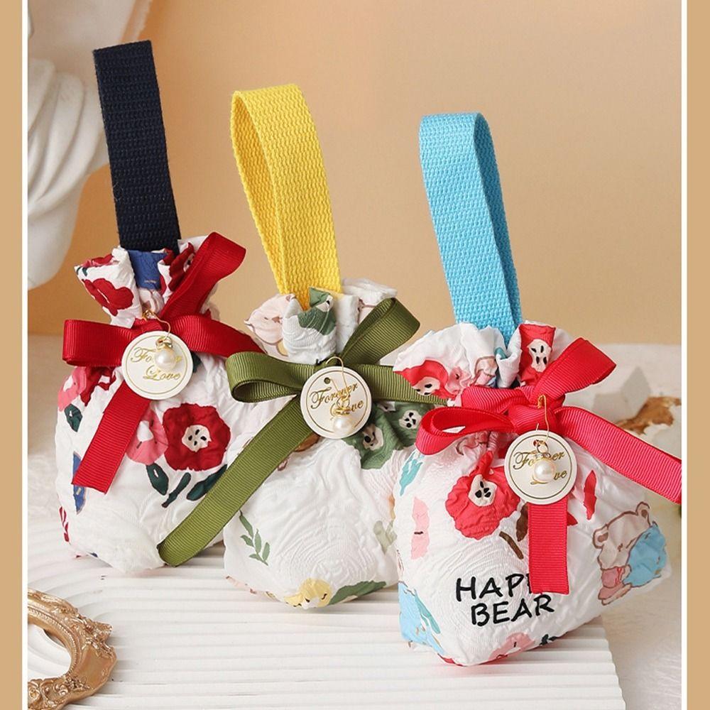 Korean Style New Year Drawstring Bag Bowknot Red Handbag Wedding Candy Bag  Wedding