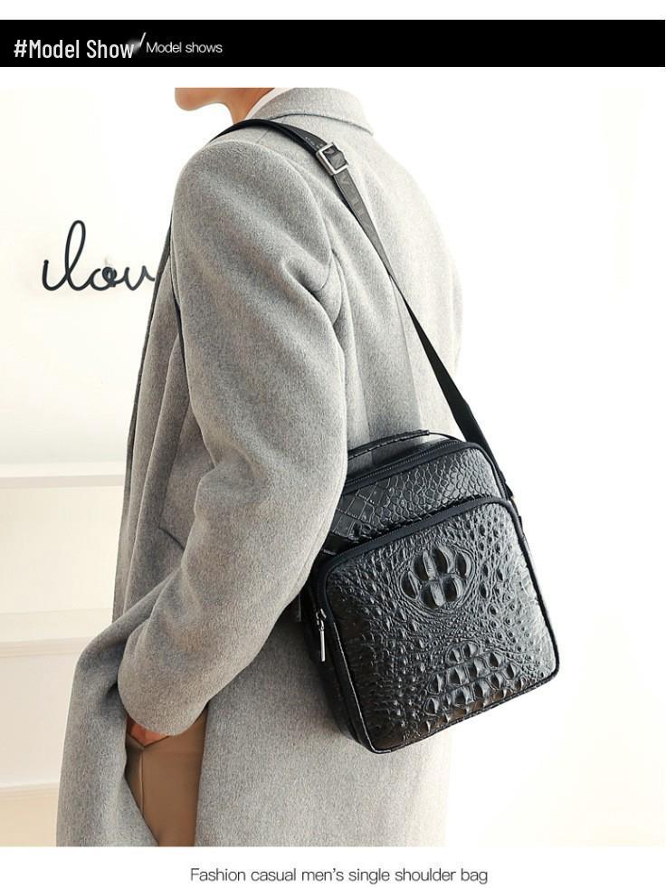 Crocodile Pattern Mens Shoulder Bag In Genuine Top Layer Cowhide Leather - High-End Quality, Versatile for Business and Casual Commute