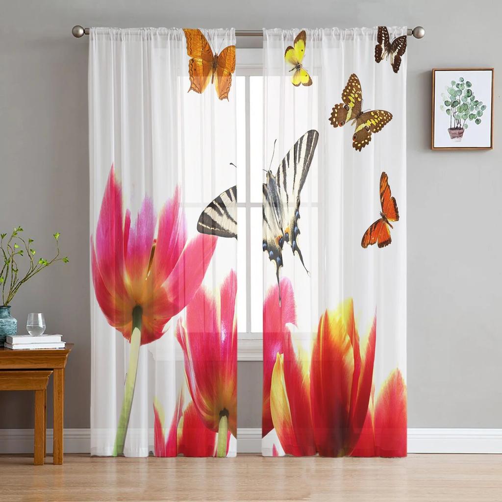 Lila Blumen Tinte durchsichtige Vorhänge für Mädchen, Kinder, Schlafzimmer, Küche, Fenster, Vorhänge, Heimdekoration