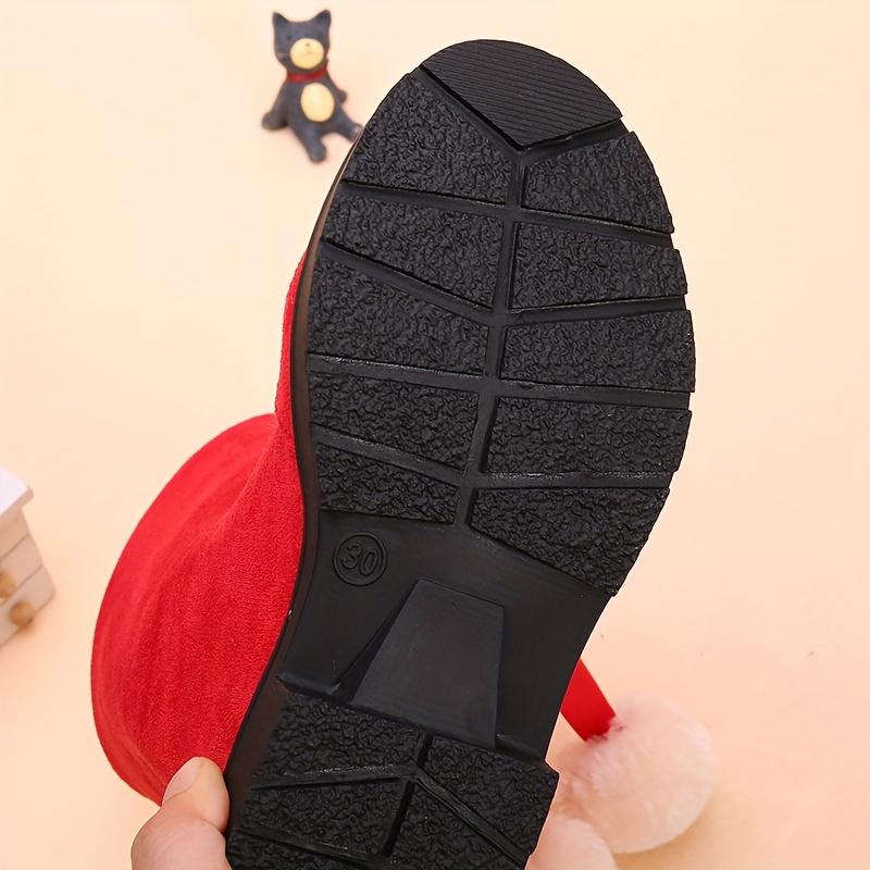 Girls Winter Snow Boots Fleece Lining Round Toe Striped Pattern Zipper Closure Ankle High PVC Sole Fabric Insole Random Style Pink Black Red