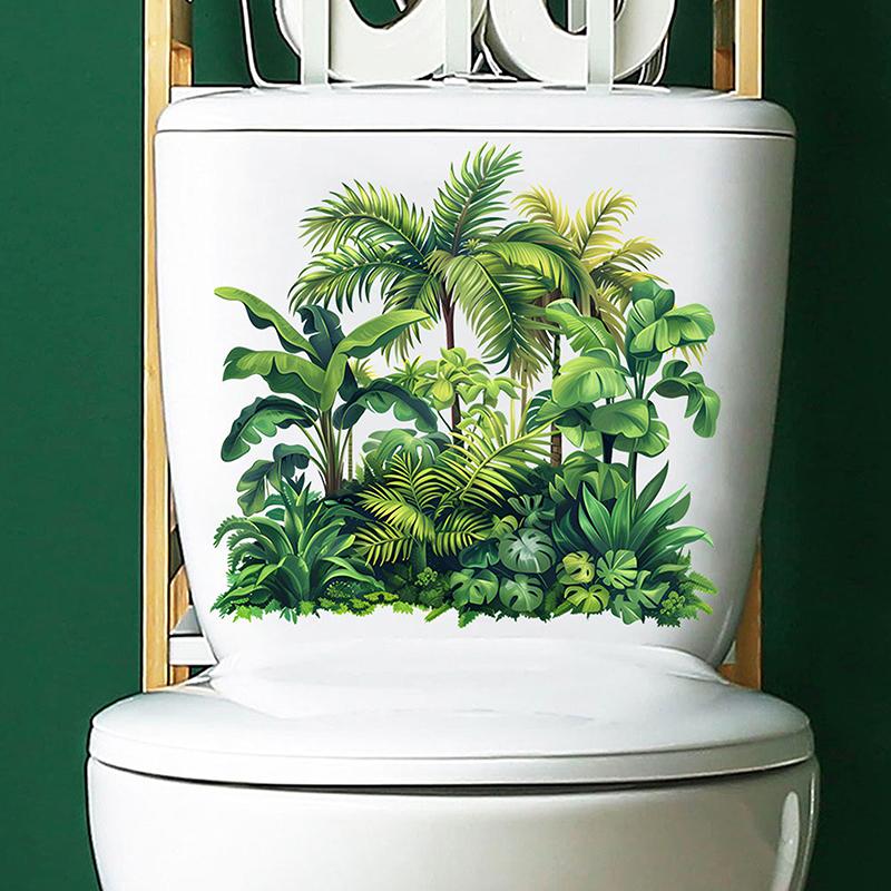 Green Plant Leaves Toilet Sticker Wc Self Adhesive Mural Stickers Bathroom Wall Sticker Home Decoration Decals