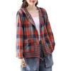Spring Autumn Cotton Korean Fashion Women Spring Loose Hooded Plaid Shirts Ladies Linen Casual Blouses Females Classic Oversized Tops